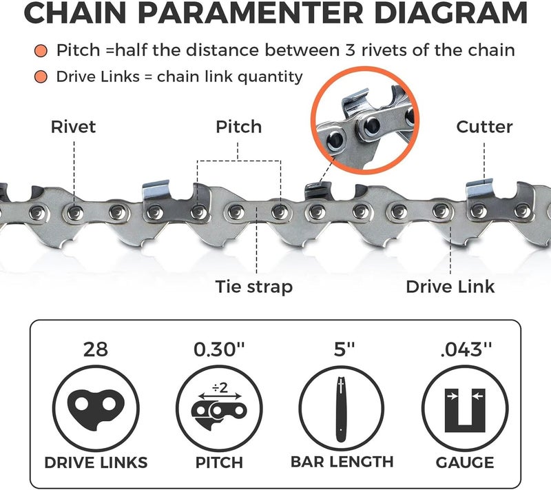EXSHP 5 Inch Chainsaw Chain .030" Pitch .043" Gauge 28 Drive Links Semi-Chisel Chain Saw Chains for Husqvarna, Poulan, Craftsman, Greenworks and More Chainsaw Brands(3 Packs)(30TOP-10) - Image 2